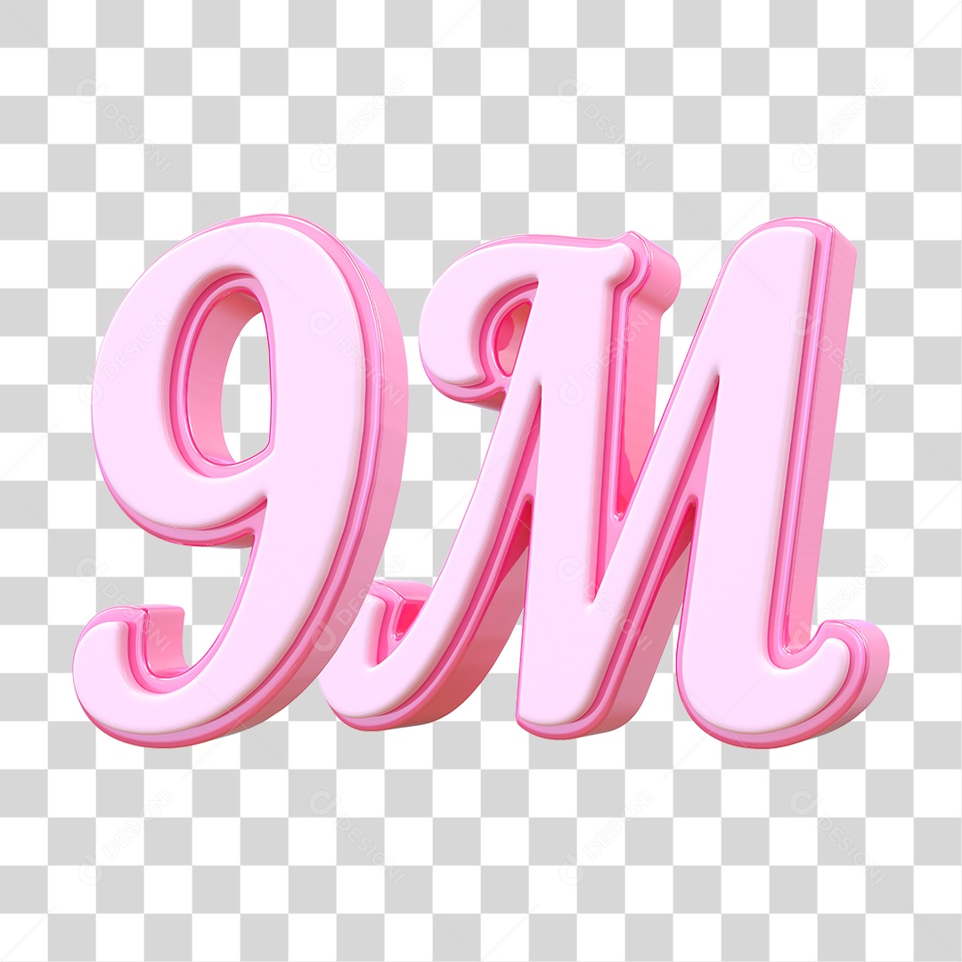 Número 9M Decorativo em Estilo Rosa 3D Formato PNG Transparente