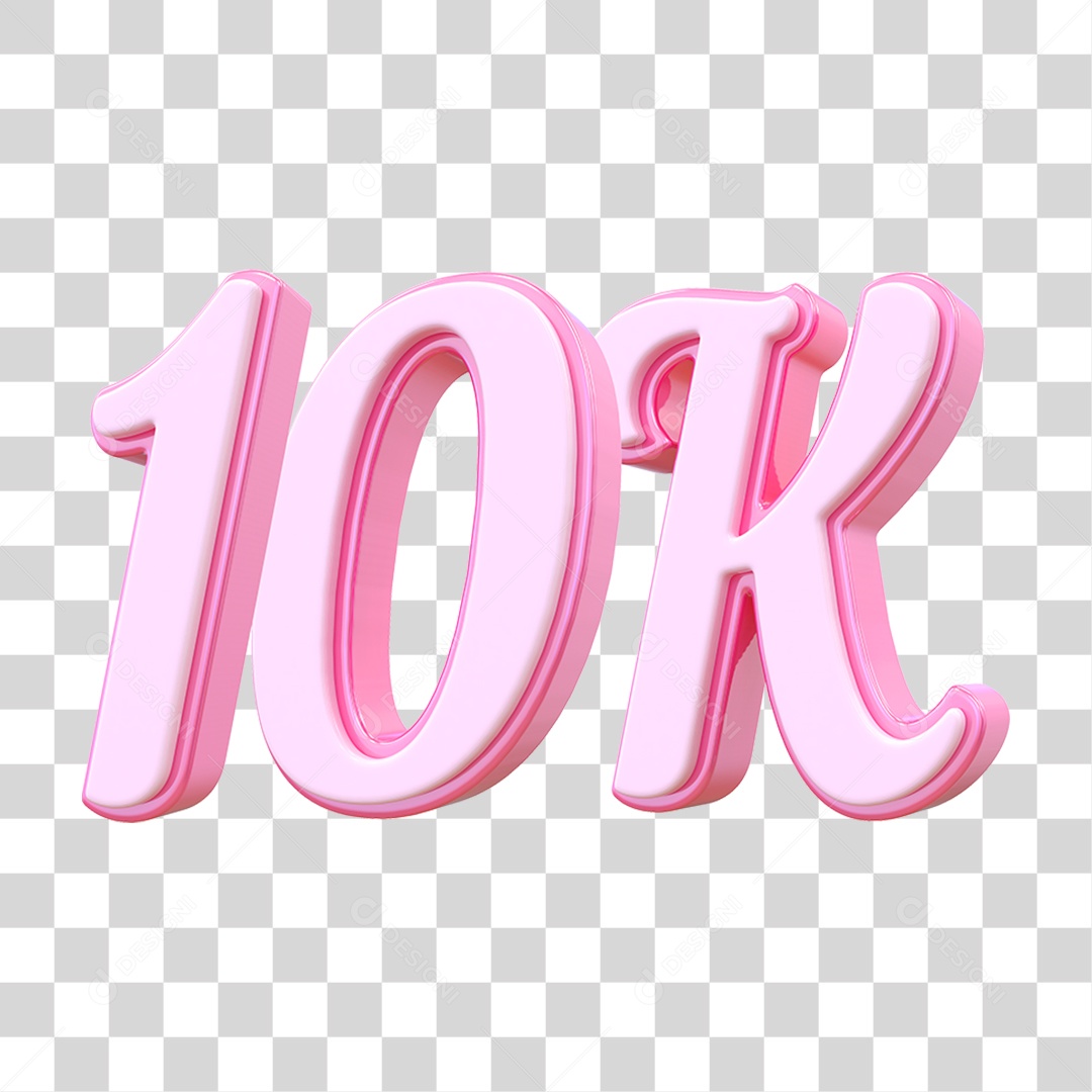 Número 10K Decorativo em Estilo Rosa 3D Formato PNG Transparente