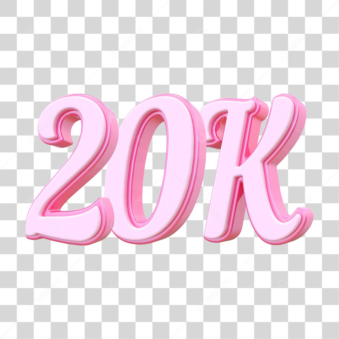 Número 20K Decorativo em Estilo Rosa 3D Formato PNG Transparente