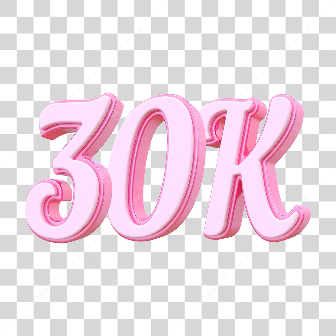 Número 30K Decorativo em Estilo Rosa 3D Formato PNG Transparente