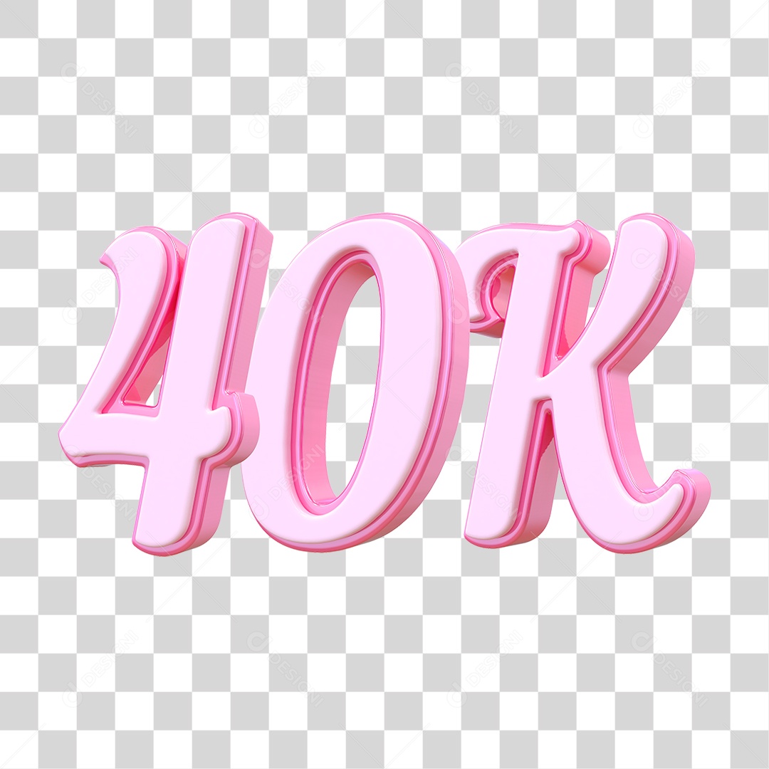 Número 40K Decorativo em Estilo Rosa 3D Formato PNG Transparente