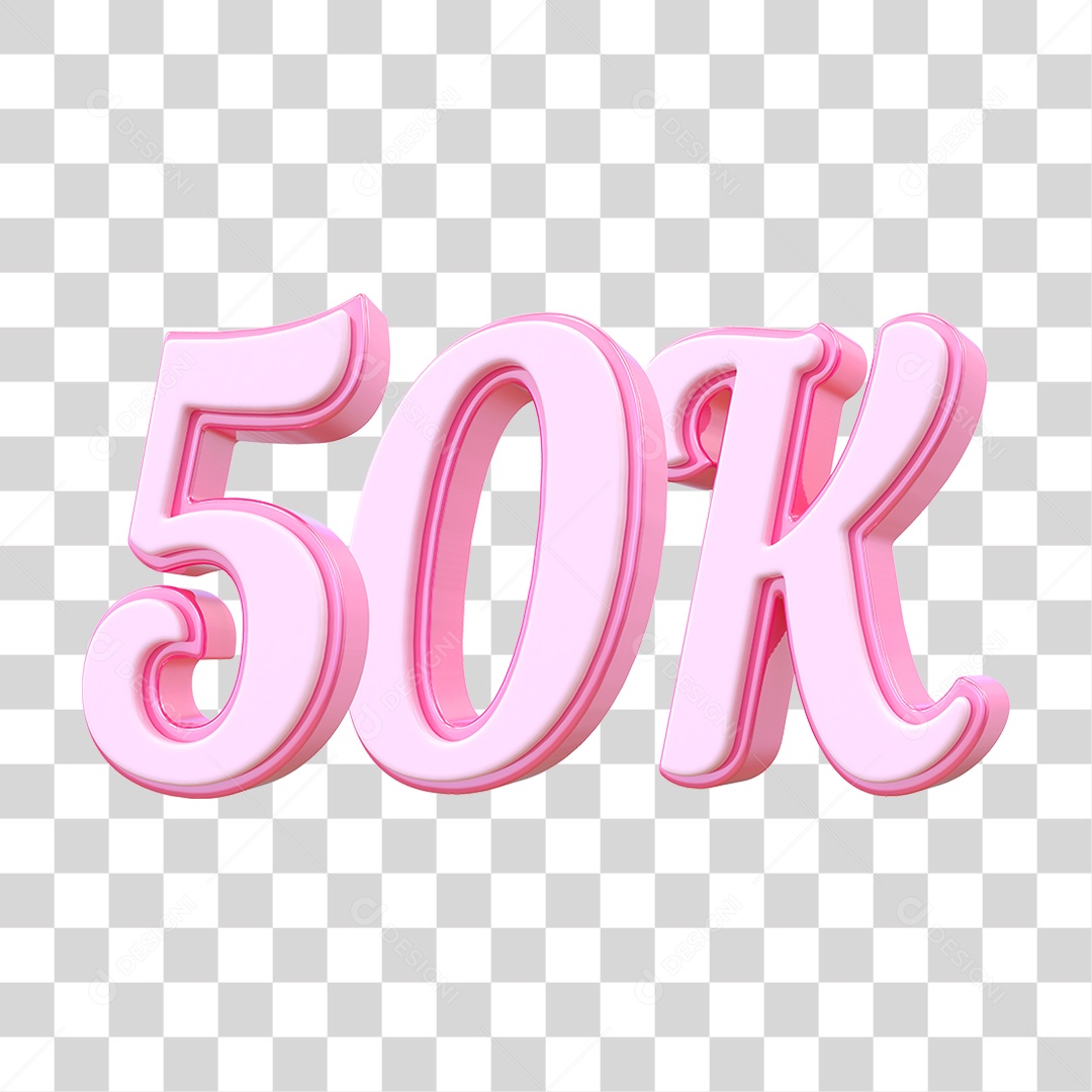 Número 50K Decorativo em Estilo Rosa 3D Formato PNG Transparente