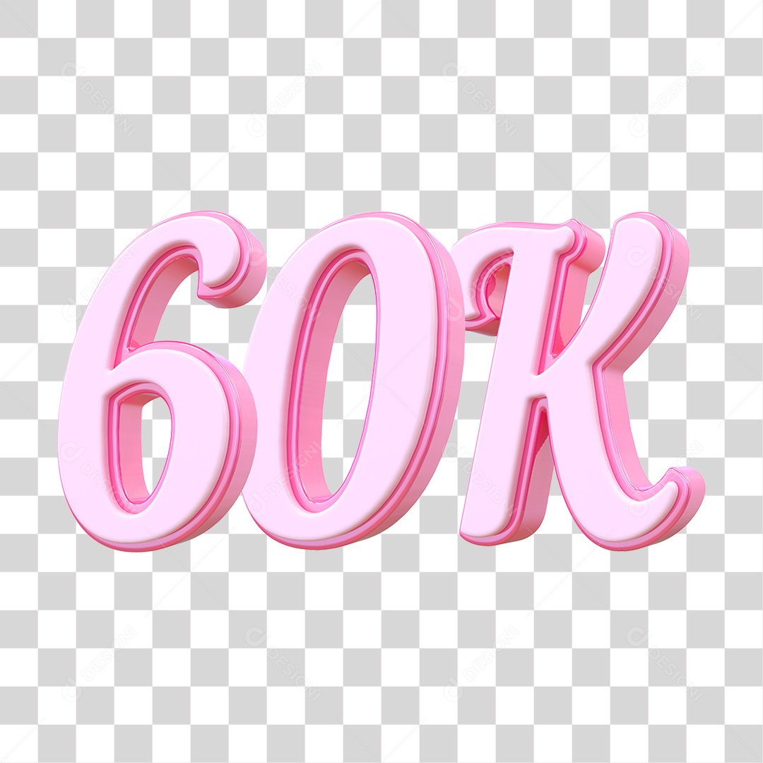 Número 60K Decorativo em Estilo Rosa 3D Formato PNG Transparente