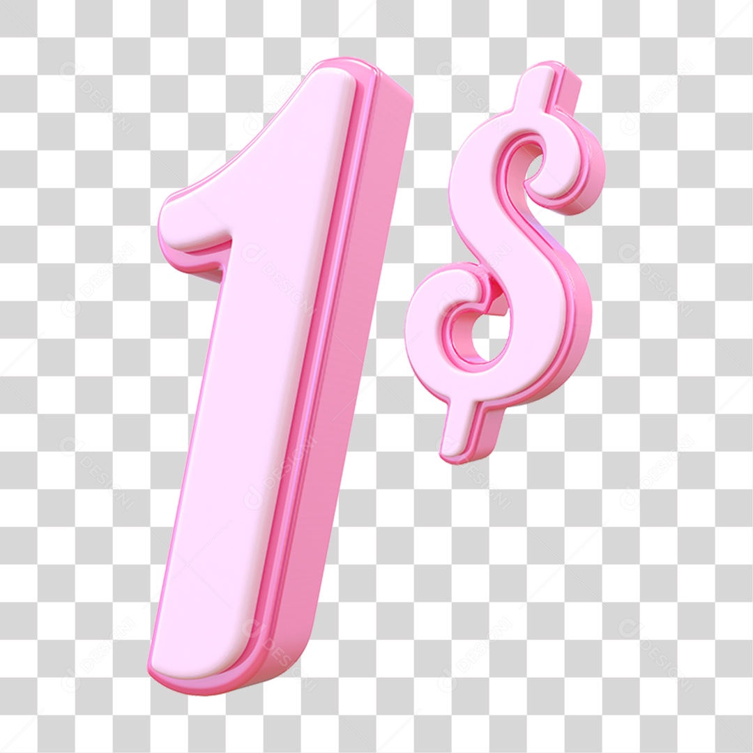 Número 1$ Decorativo em Estilo Rosa 3D Formato PNG Transparente