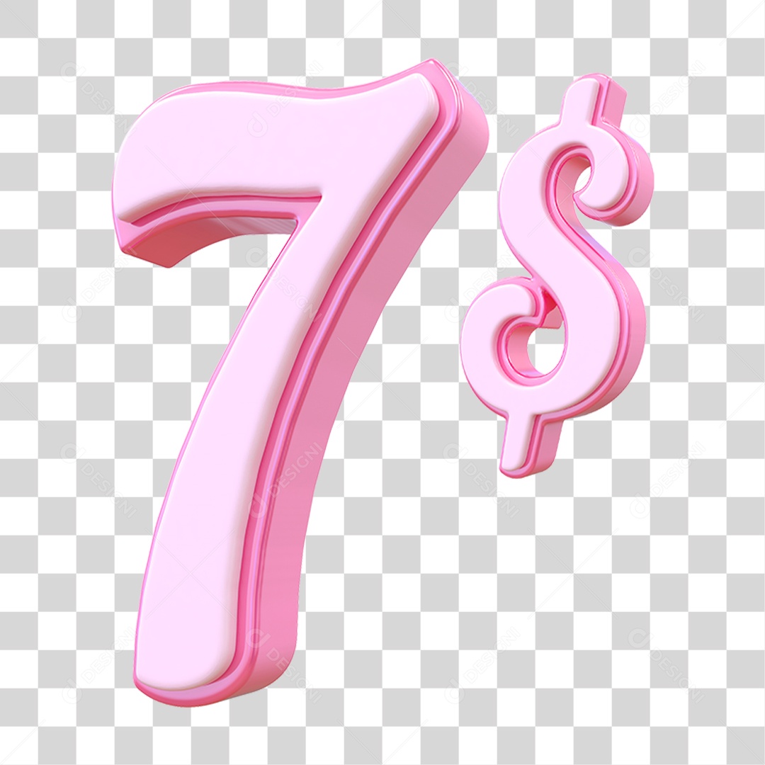 Número 7$ Decorativo em Estilo Rosa 3D Formato PNG Transparente