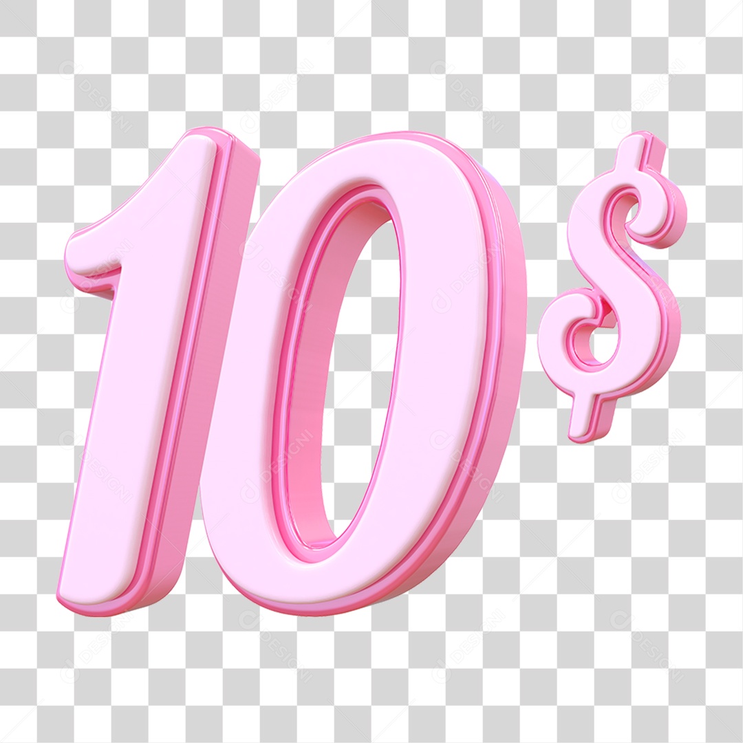 Número 10$ Decorativo em Estilo Rosa 3D Formato PNG Transparente