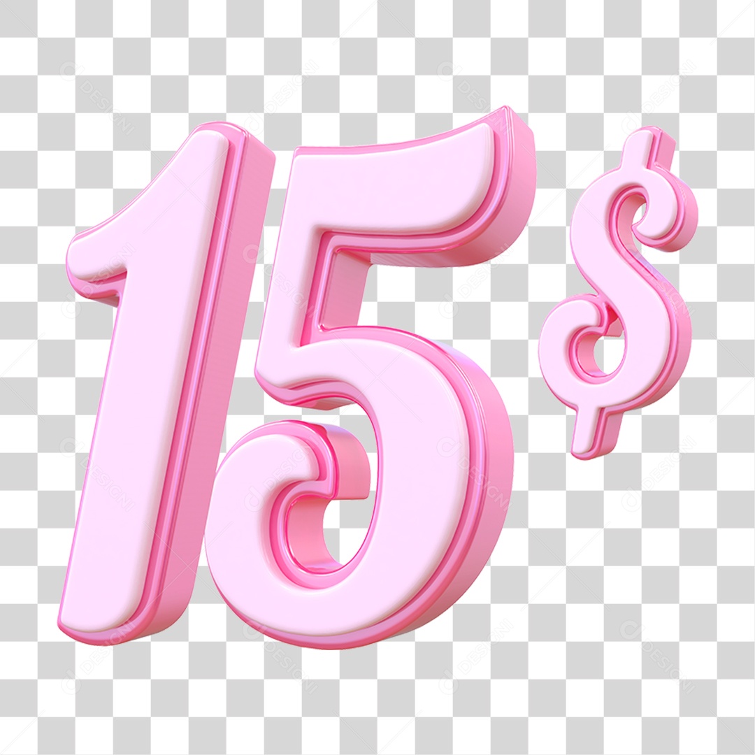 Número 15$ Decorativo em Estilo Rosa 3D Formato PNG Transparente
