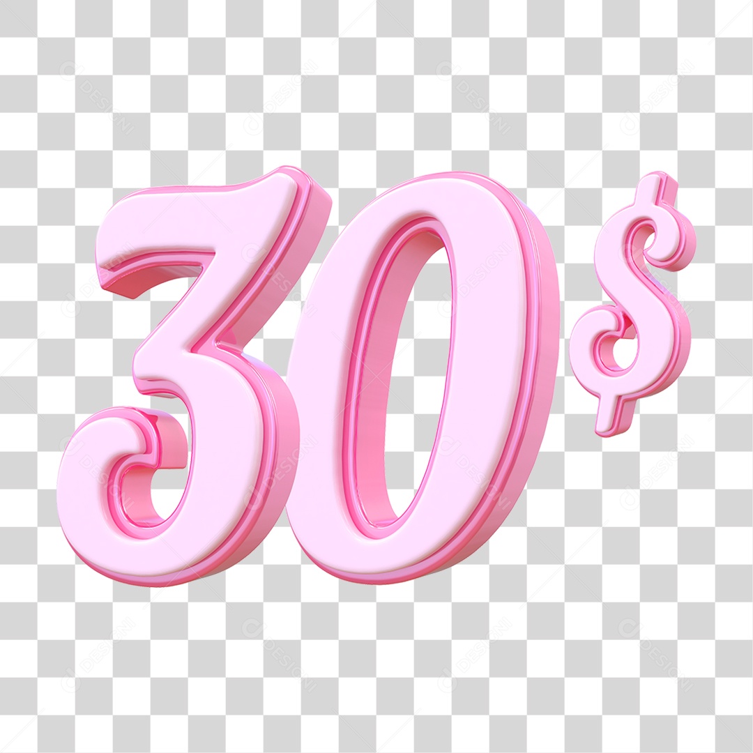 Número 30$ Decorativo em Estilo Rosa 3D Formato PNG Transparente
