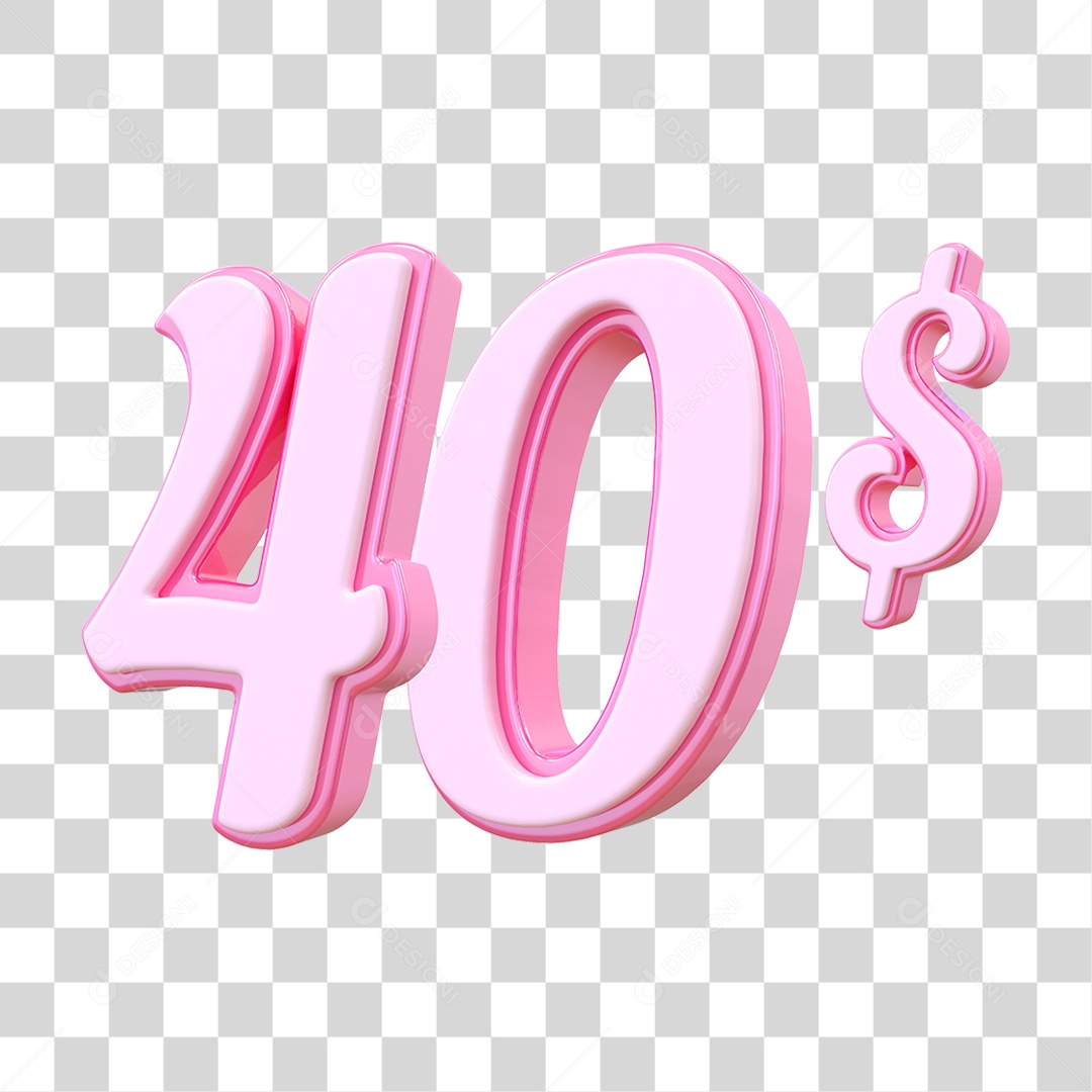 Número 40$ Decorativo em Estilo Rosa 3D Formato PNG Transparente