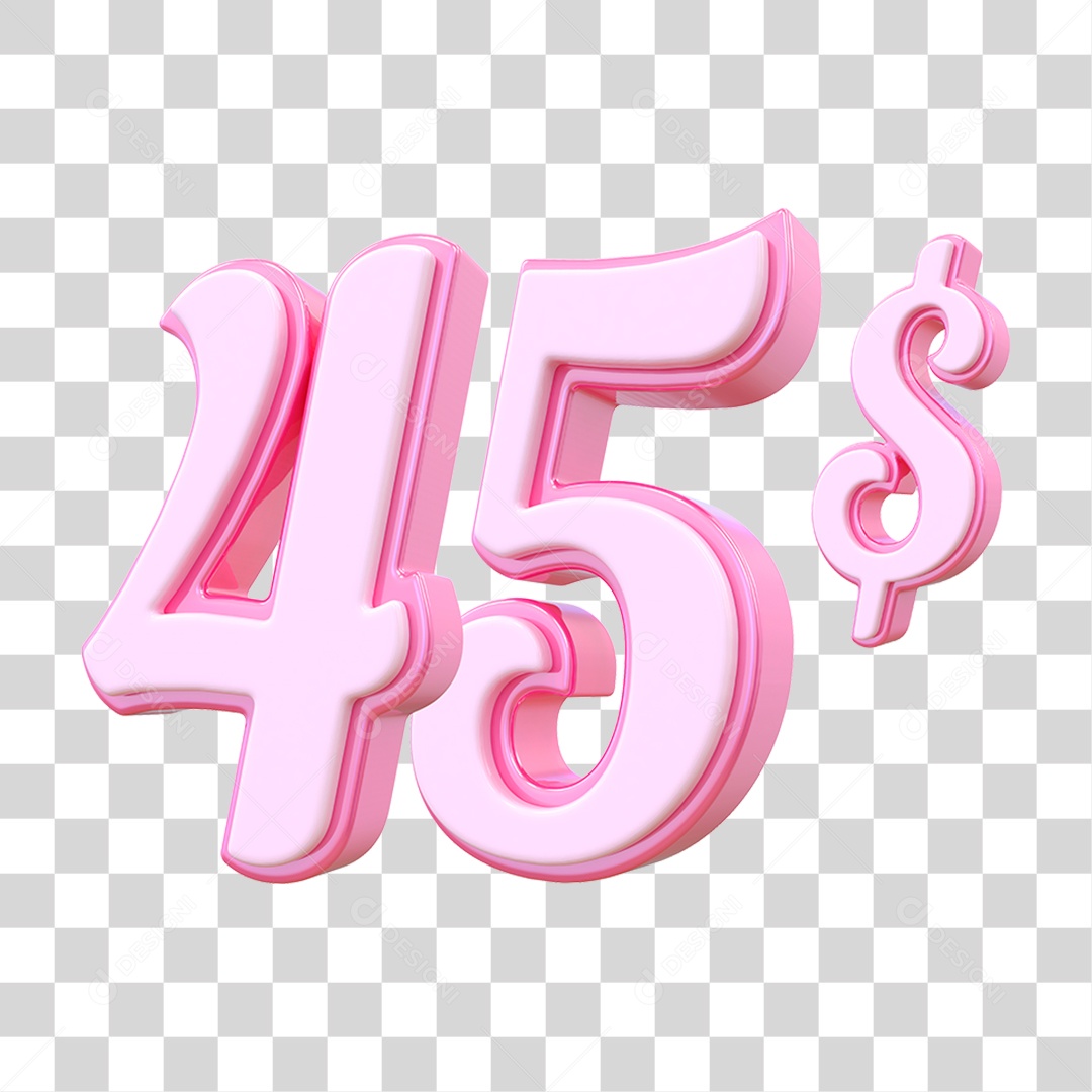Número 45$ Decorativo em Estilo Rosa 3D Formato PNG Transparente