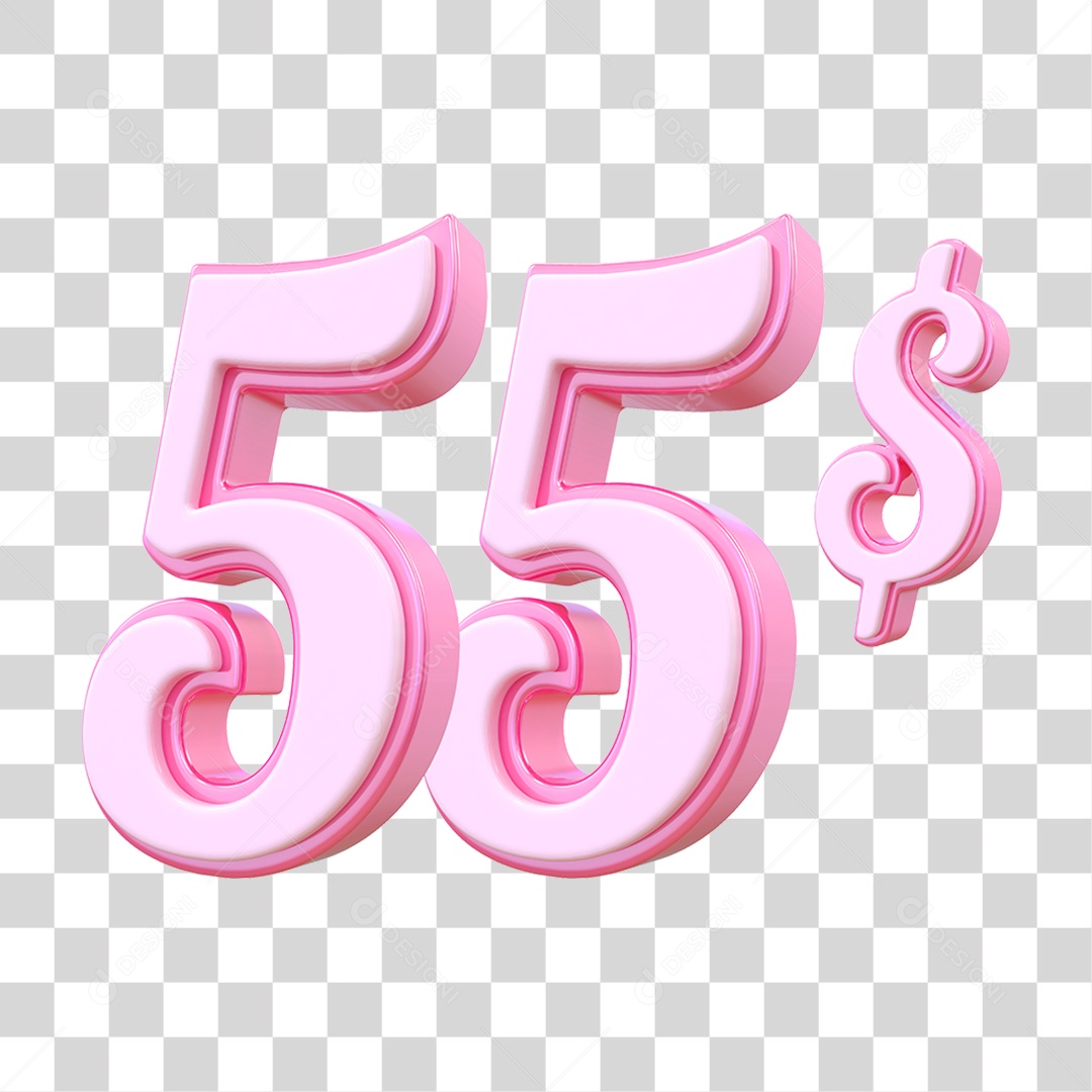 Número 55$ Decorativo em Estilo Rosa 3D Formato PNG Transparente