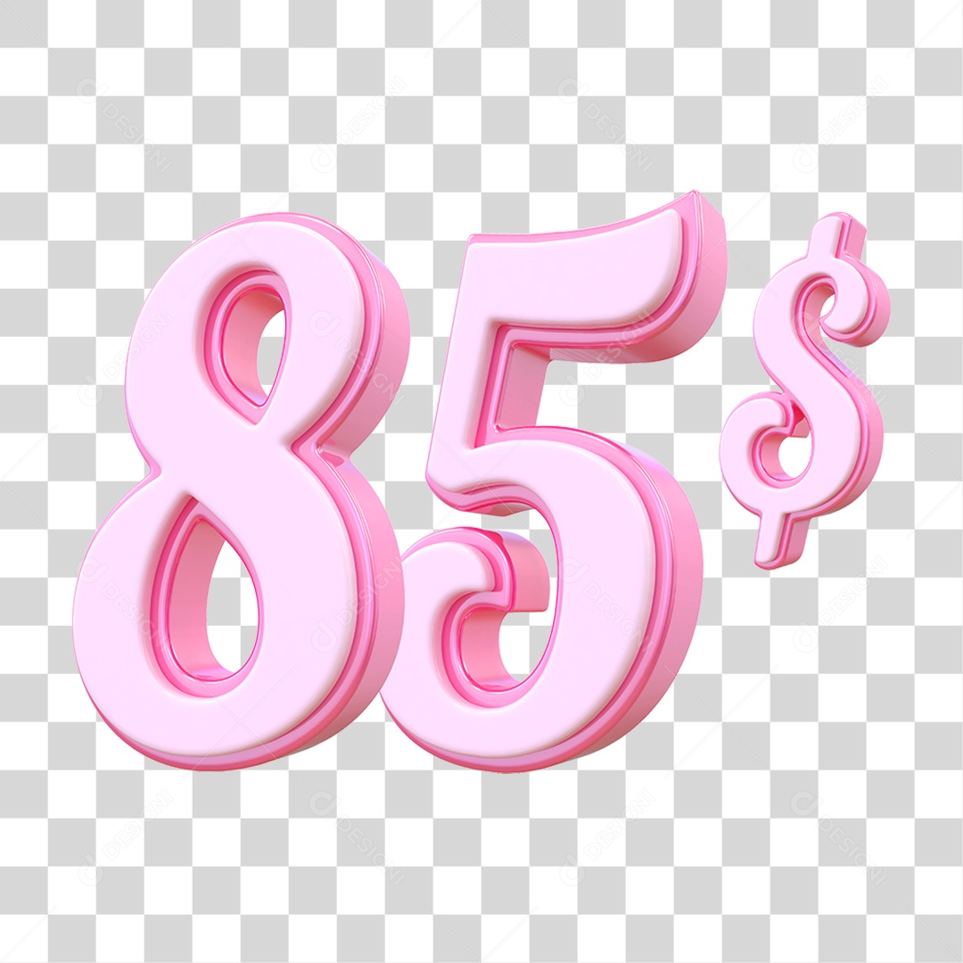 Número 85$ Decorativo em Estilo Rosa 3D Formato PNG Transparente