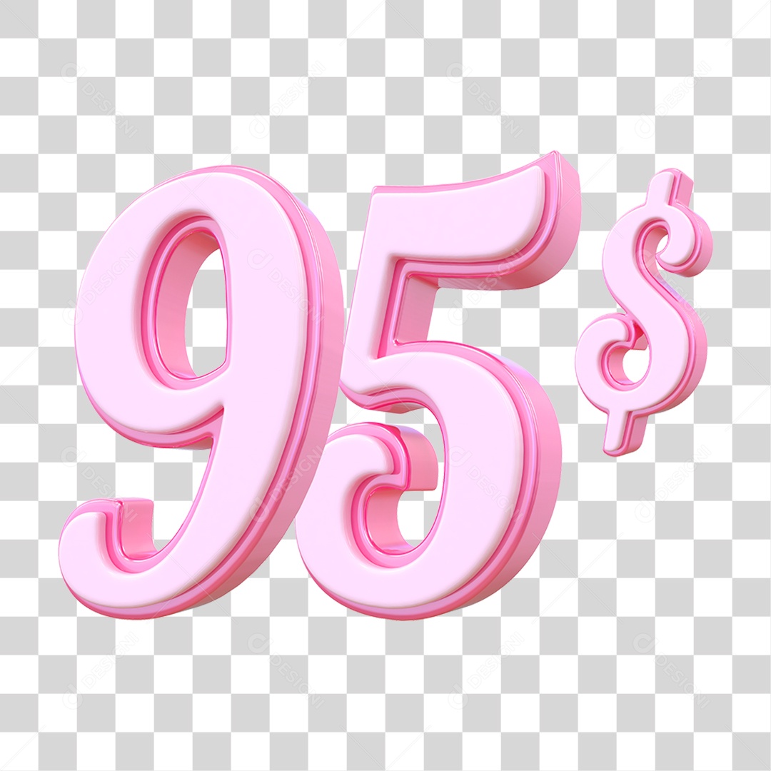 Número 95$ Decorativo em Estilo Rosa 3D Formato PNG Transparente