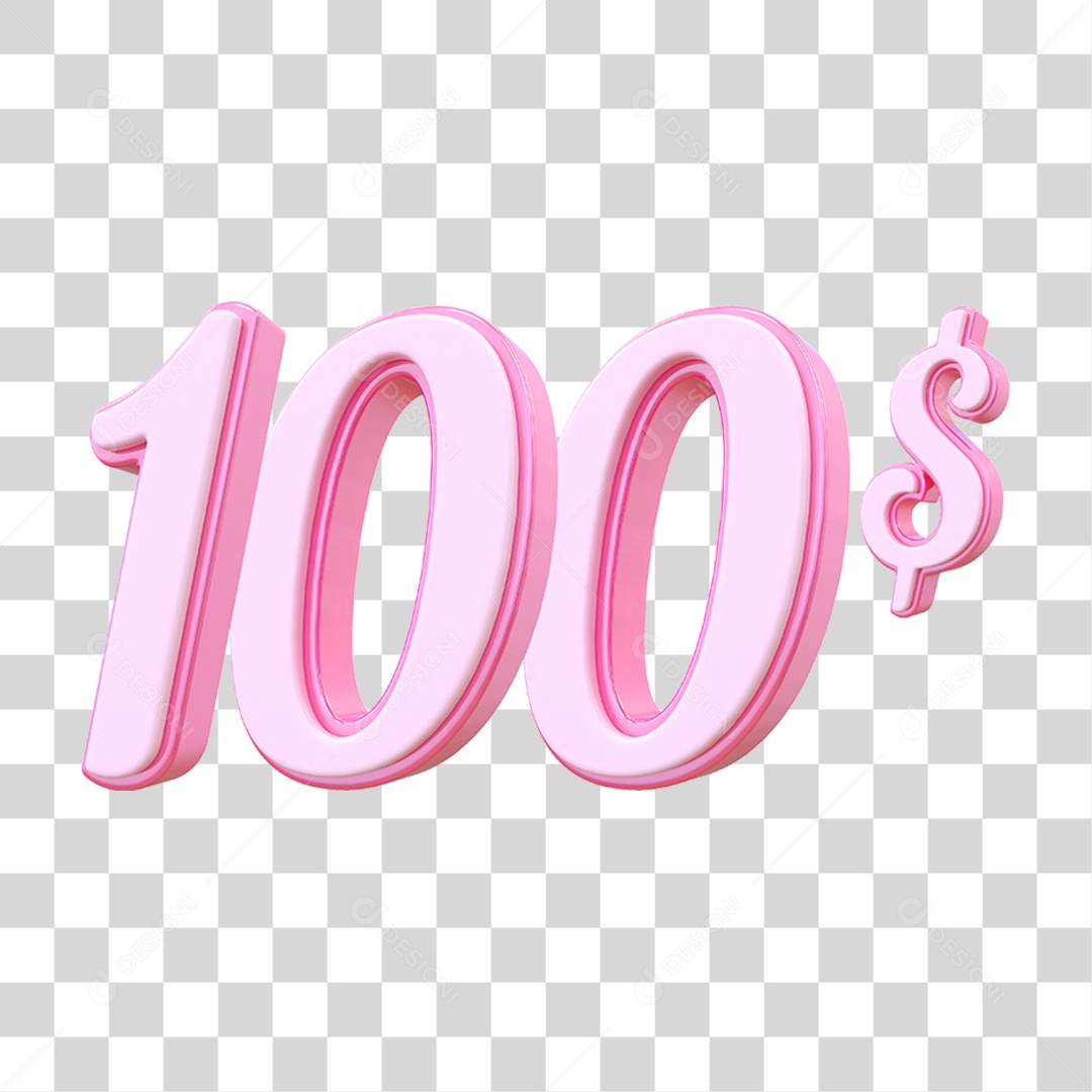 Número 100$ Decorativo em Estilo Rosa 3D Formato PNG Transparente