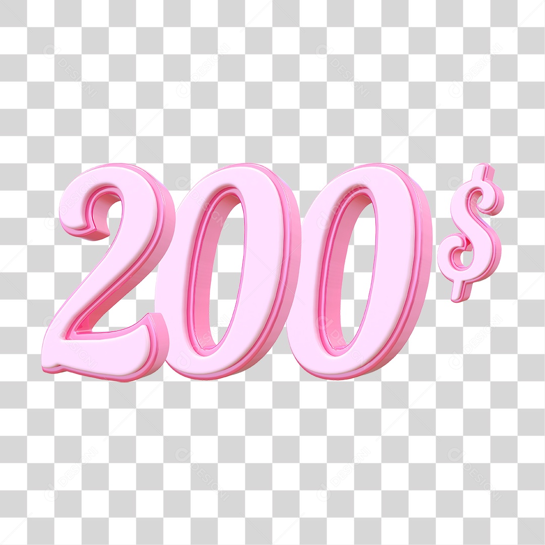 Número 200$ Decorativo em Estilo Rosa 3D Formato PNG Transparente