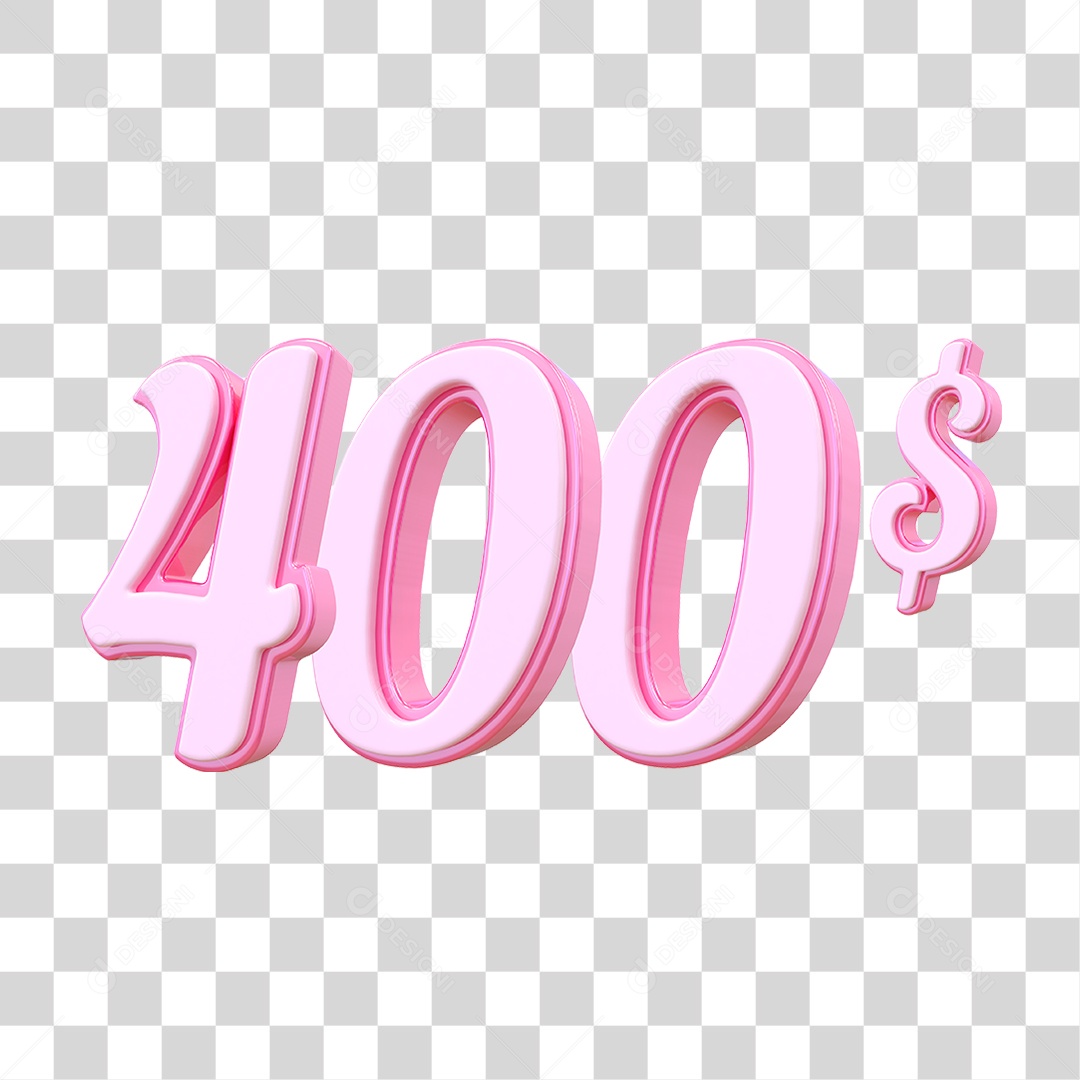 Número 400$ Decorativo em Estilo Rosa 3D Formato PNG Transparente