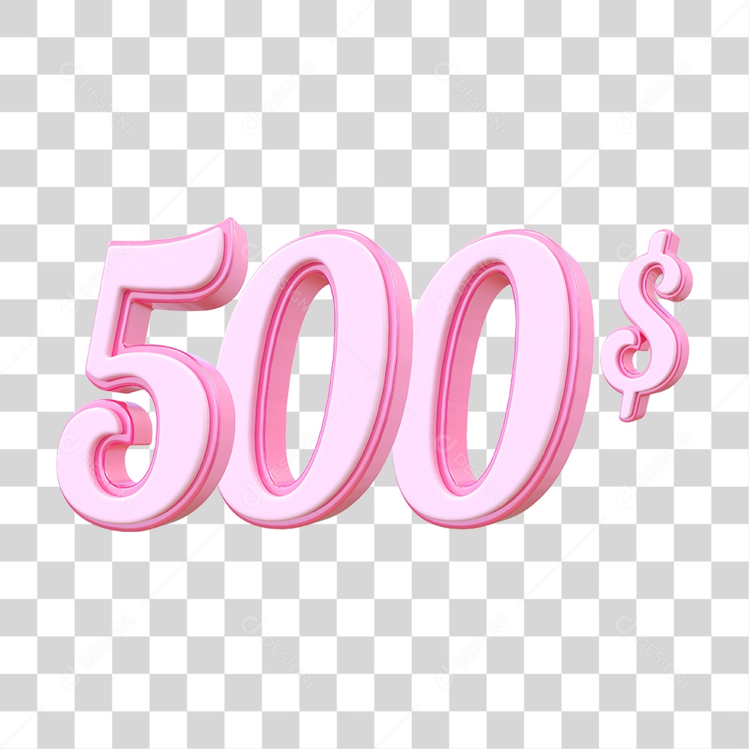 Número 500$ Decorativo em Estilo Rosa 3D Formato PNG Transparente