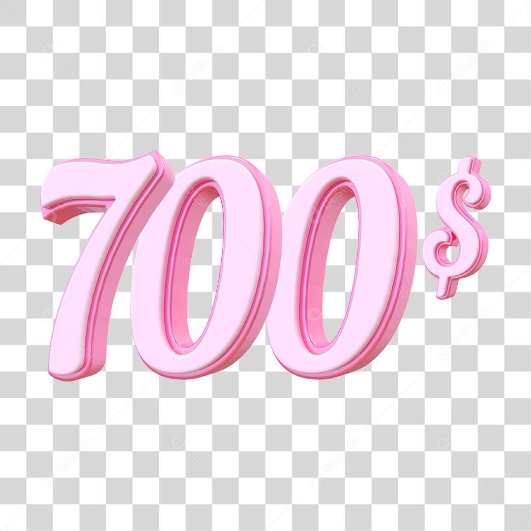 Número 700$ Decorativo em Estilo Rosa 3D Formato PNG Transparente