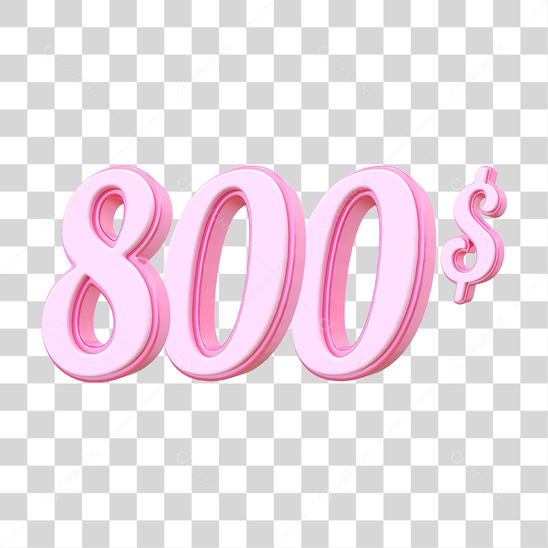 Número 800$ Decorativo em Estilo Rosa 3D Formato PNG Transparente