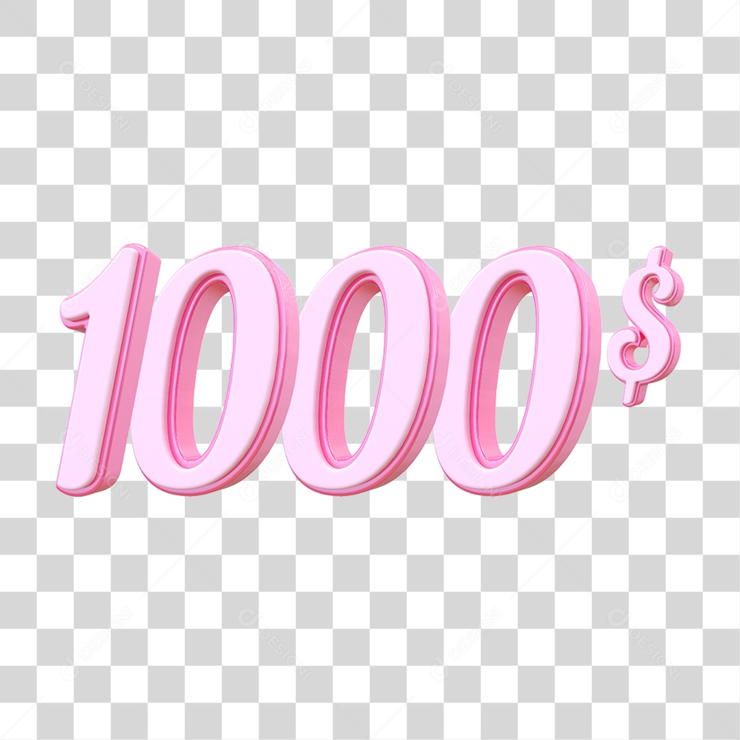 Número 1000$ Decorativo em Estilo Rosa 3D Formato PNG Transparente