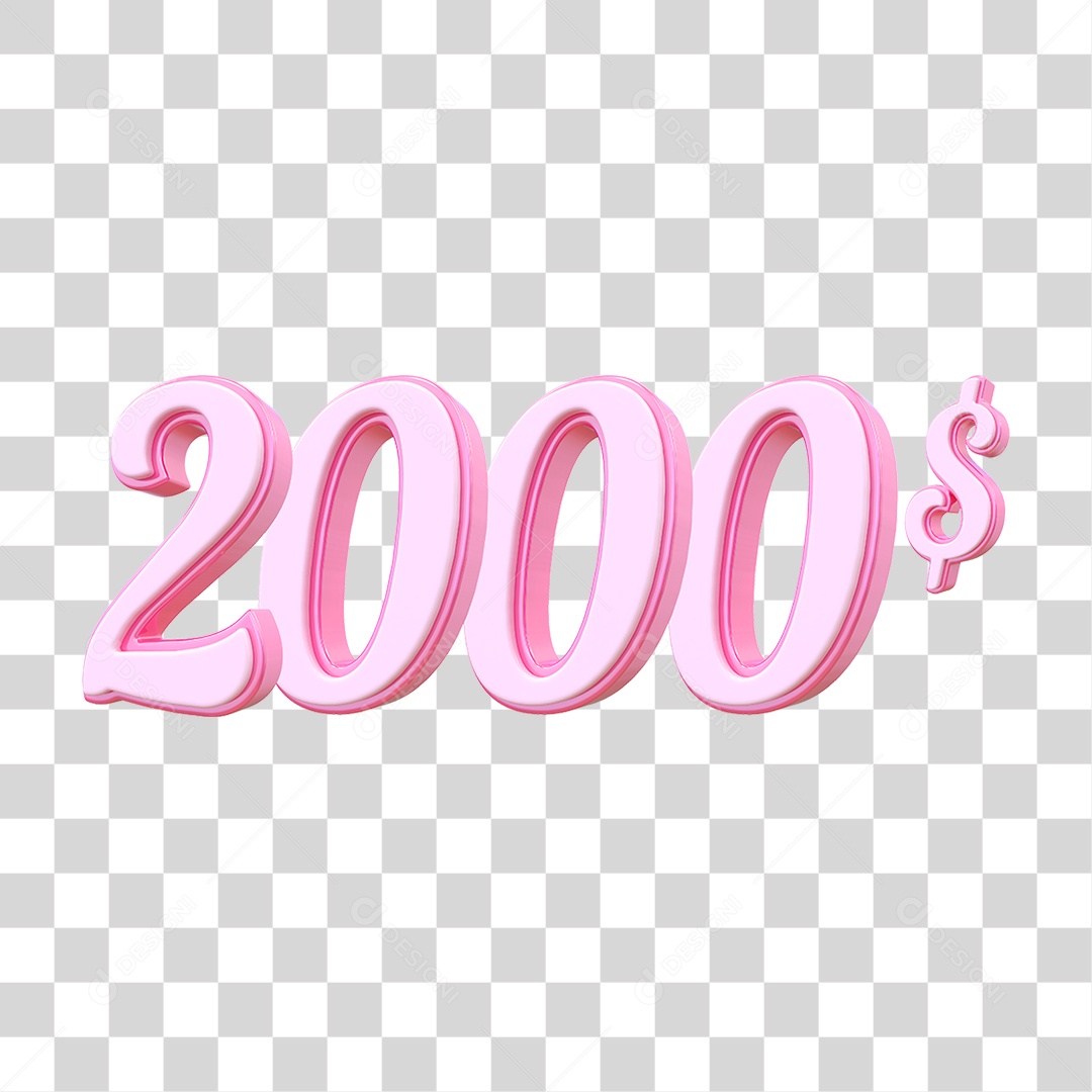Número 2000$ Decorativo em Estilo Rosa 3D Formato PNG Transparente