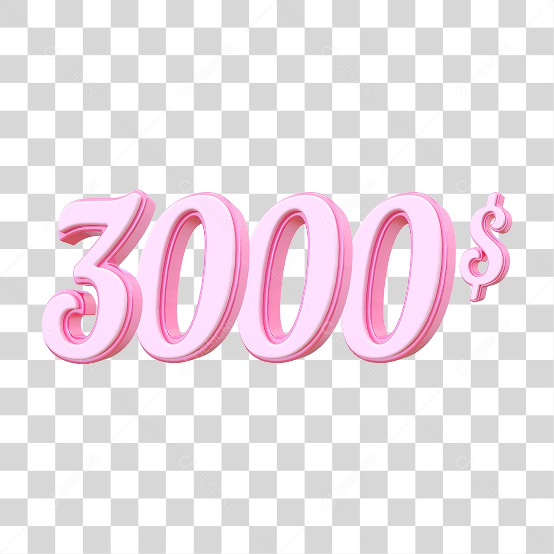 Número 3000$ Decorativo em Estilo Rosa 3D Formato PNG Transparente