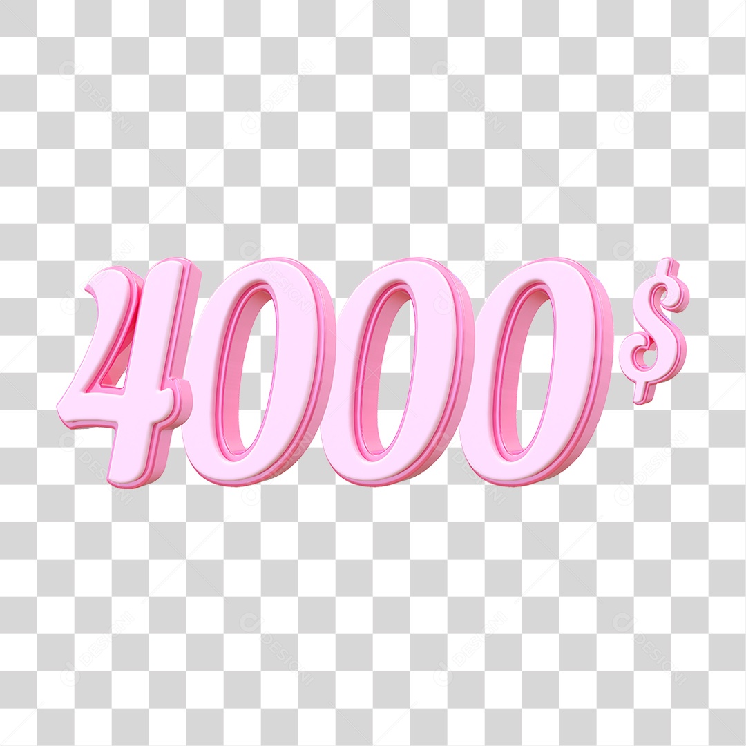 Número 4000$ Decorativo em Estilo Rosa 3D Formato PNG Transparente