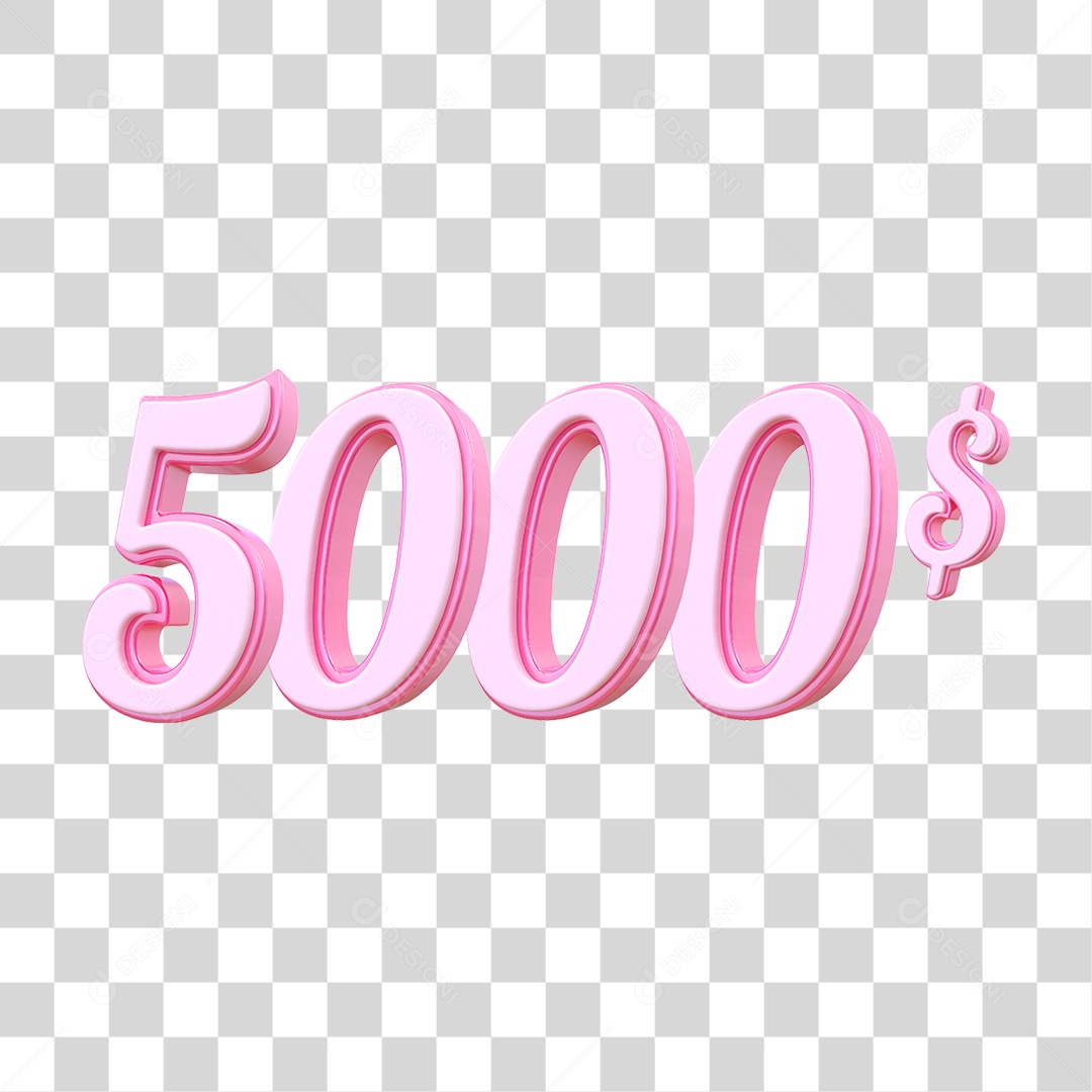 Número 5000$ Decorativo em Estilo Rosa 3D Formato PNG Transparente