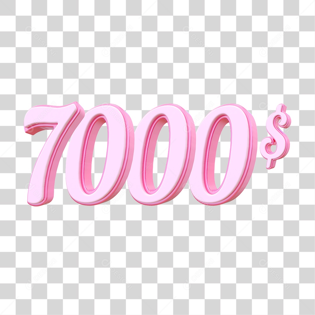 Número 7000$ Decorativo em Estilo Rosa 3D Formato PNG Transparente