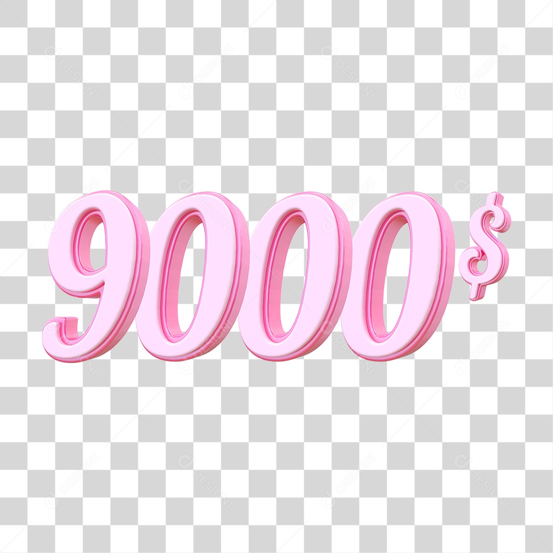 Número 9000$ Decorativo em Estilo Rosa 3D Formato PNG Transparente