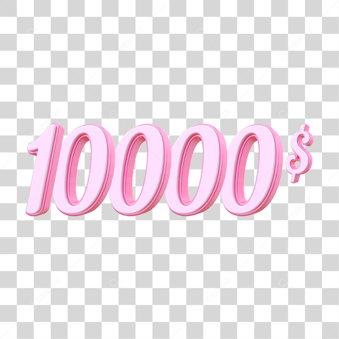 Número 1000$ Decorativo em Estilo Rosa 3D Formato PNG Transparente