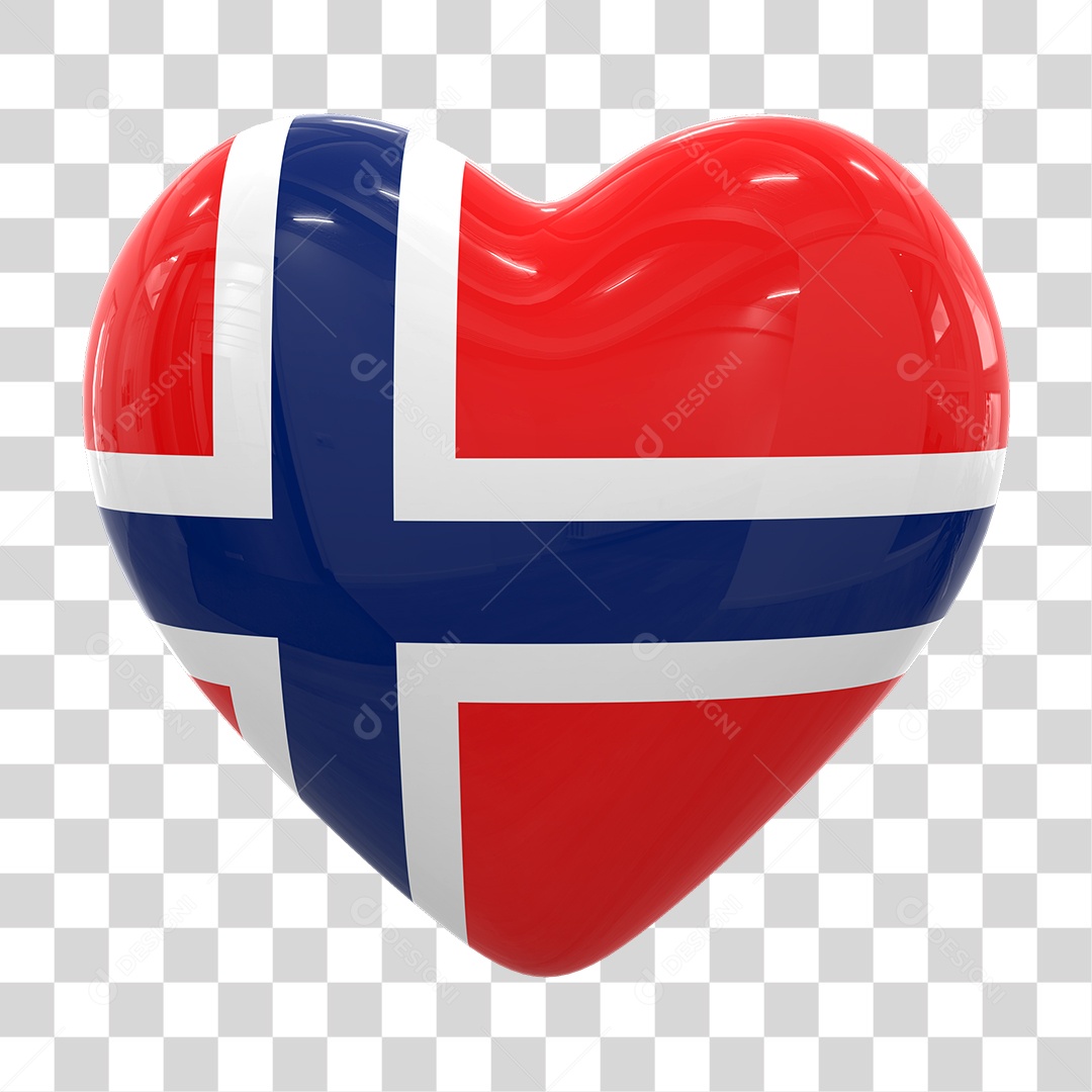 Coração com Bandeira da Noruega em Estilo Realista Formato PNG Transparente