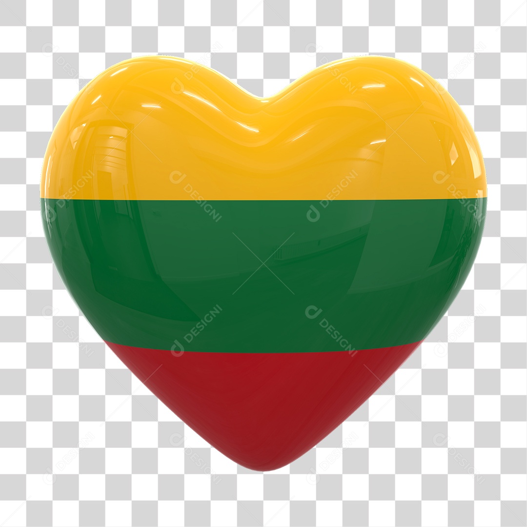Coração com Bandeira da Lituânia em Estilo Realista Formato PNG Transparente