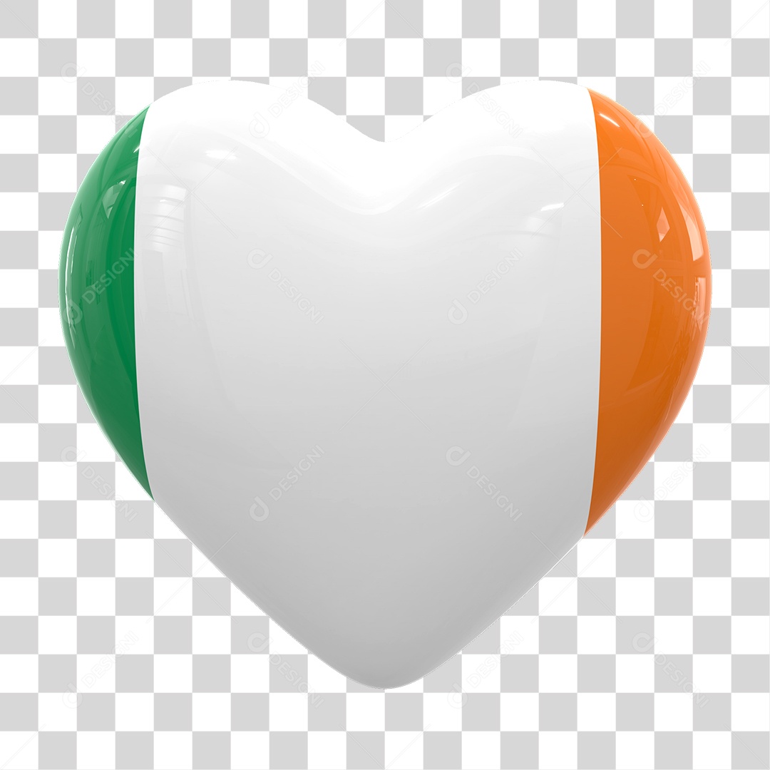 Coração com Bandeira da Irlanda em Estilo Realista Formato PNG Transparente