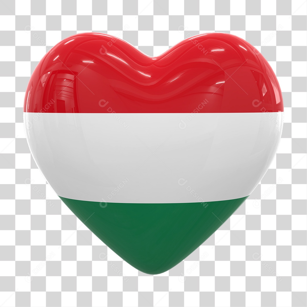 Coração com Bandeira da Hungria em Estilo Realista Formato PNG Transparente