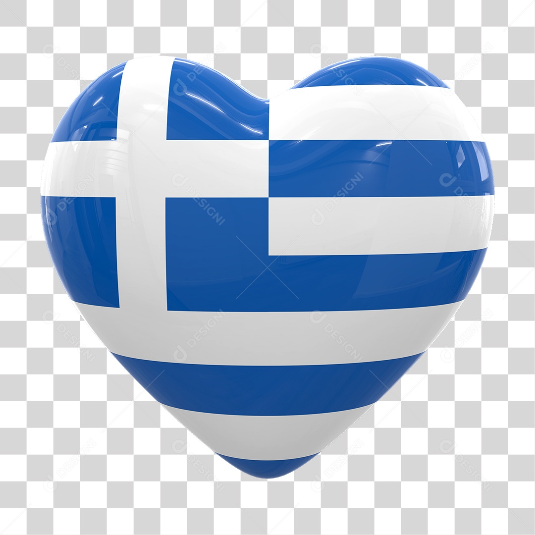 Coração com Bandeira da Grécia em Estilo Realista Formato PNG Transparente