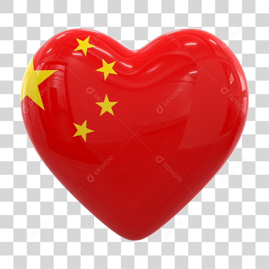 Coração com Bandeira da China em Estilo Realista Formato PNG Transparente