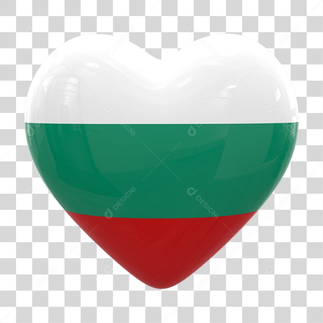 Coração com Bandeira da Bulgária em Estilo Realista Formato PNG Transparente