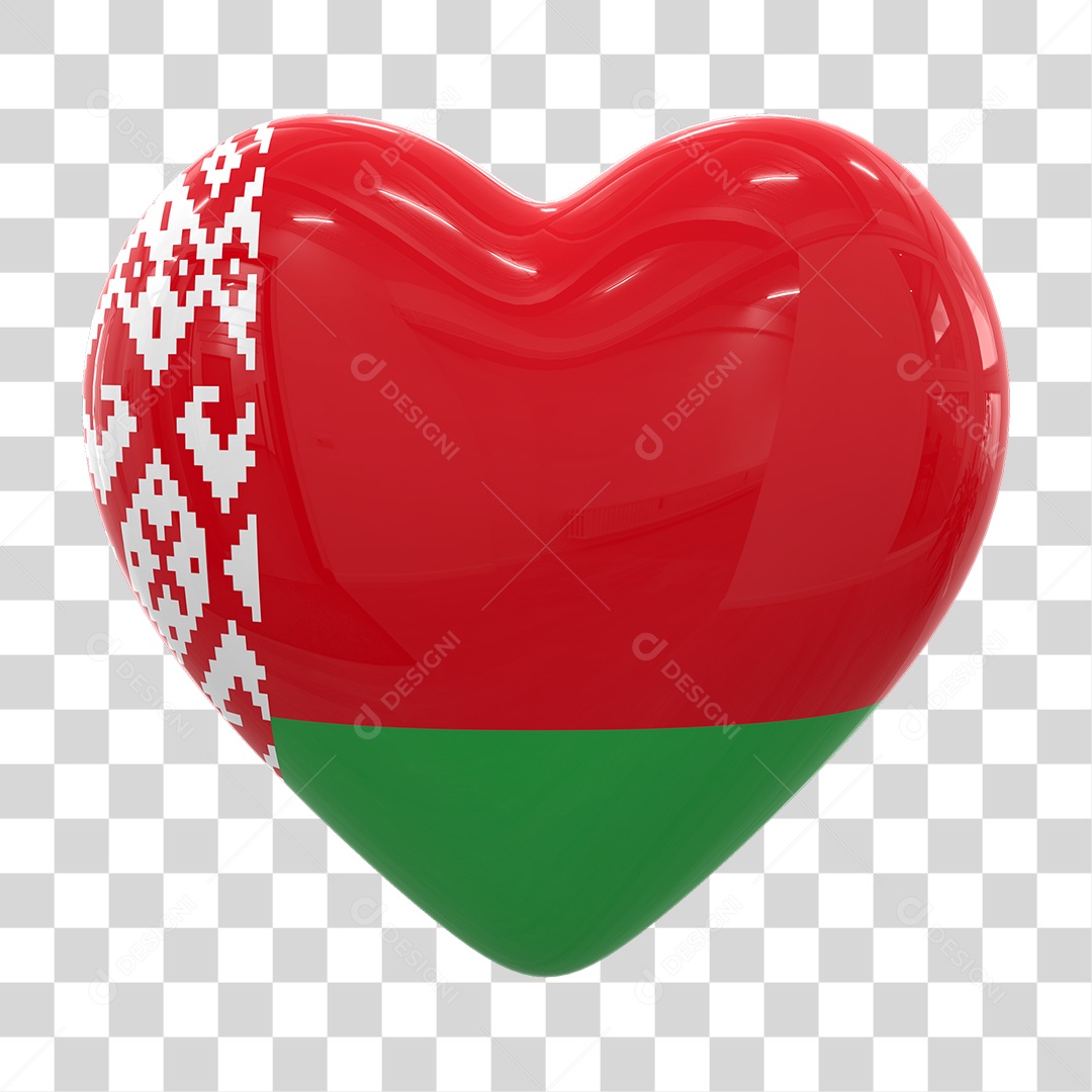 Coração com Bandeira da Bielorrússia em Estilo Realista Formato PNG Transparente