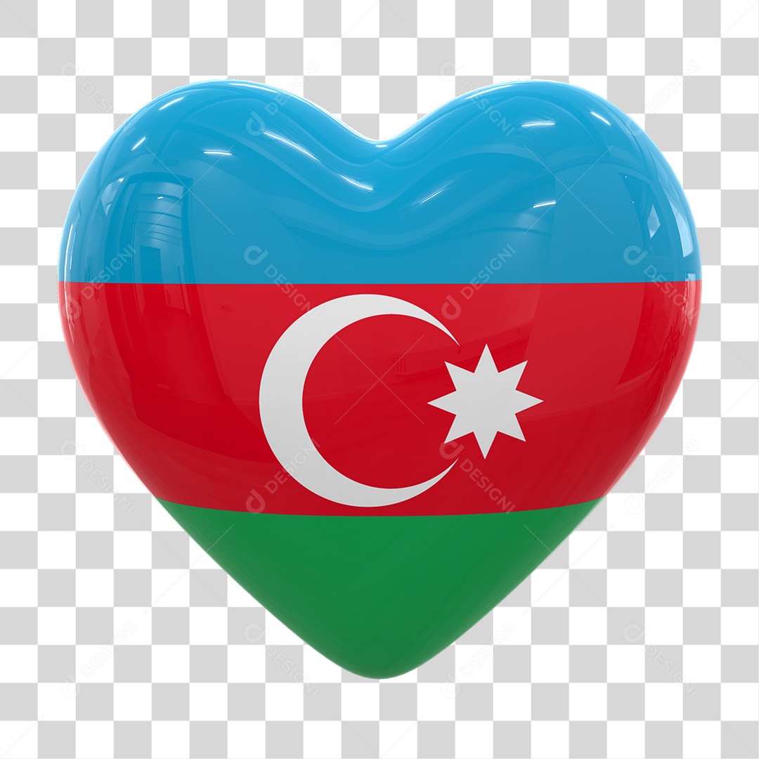 Coração com Bandeira do Azerbaijão em Estilo Realista Formato PNG Transparente