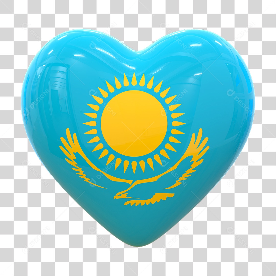 Coração com Bandeira do Cazaquistão em Estilo Realista Formato PNG Transparente