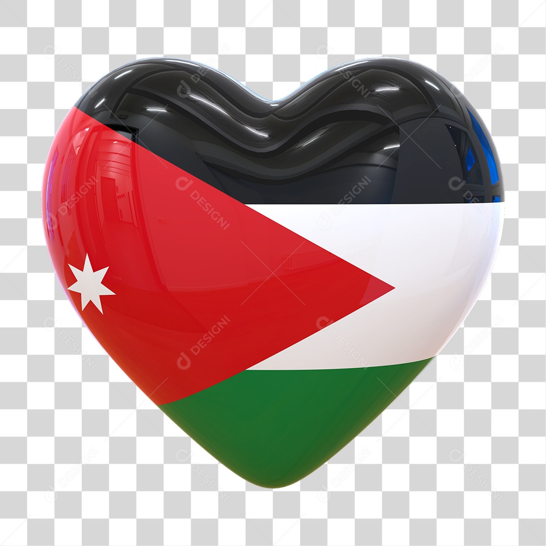 Coração com Bandeira da Palestina em Estilo Realista Formato PNG Transparente