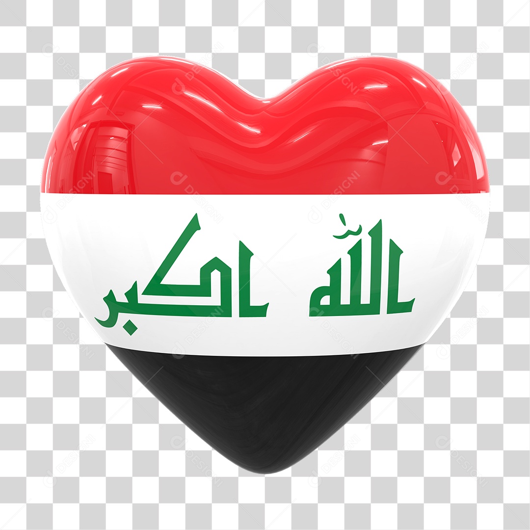 Coração com Bandeira do Iraque em Estilo Realista Formato PNG Transparente