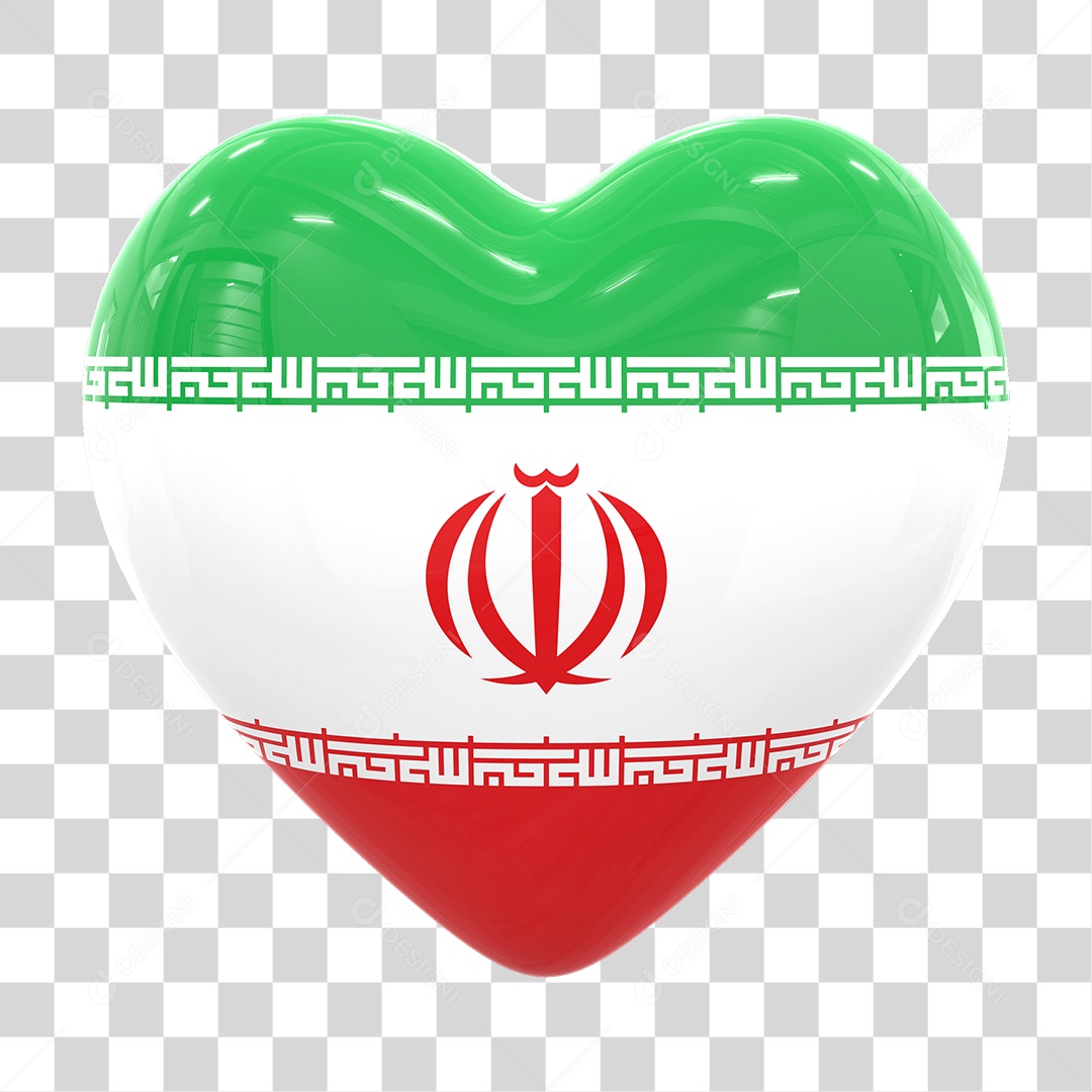Coração Com Bandeira do Irã em Estilo Realista Formato PNG Transparente