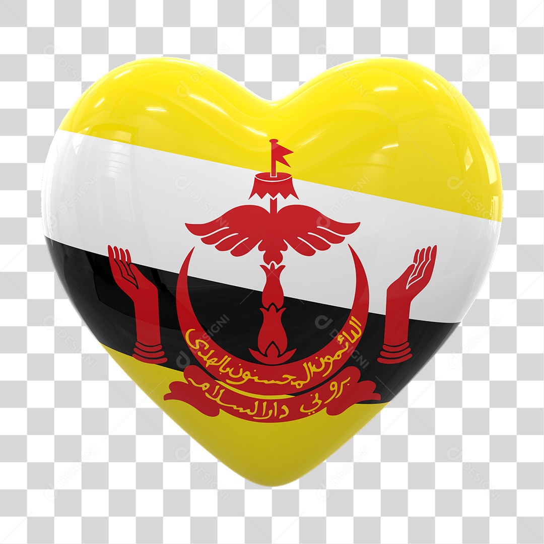 Coração Com Bandeira de Brunei em Estilo Realista Formato PNG Transparente
