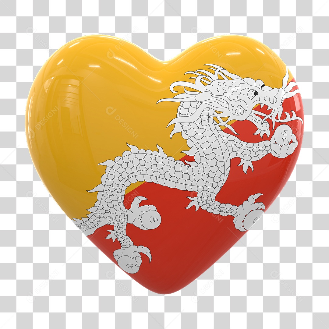 Coração Com Bandeira do Butão em Estilo Realista Formato PNG Transparente