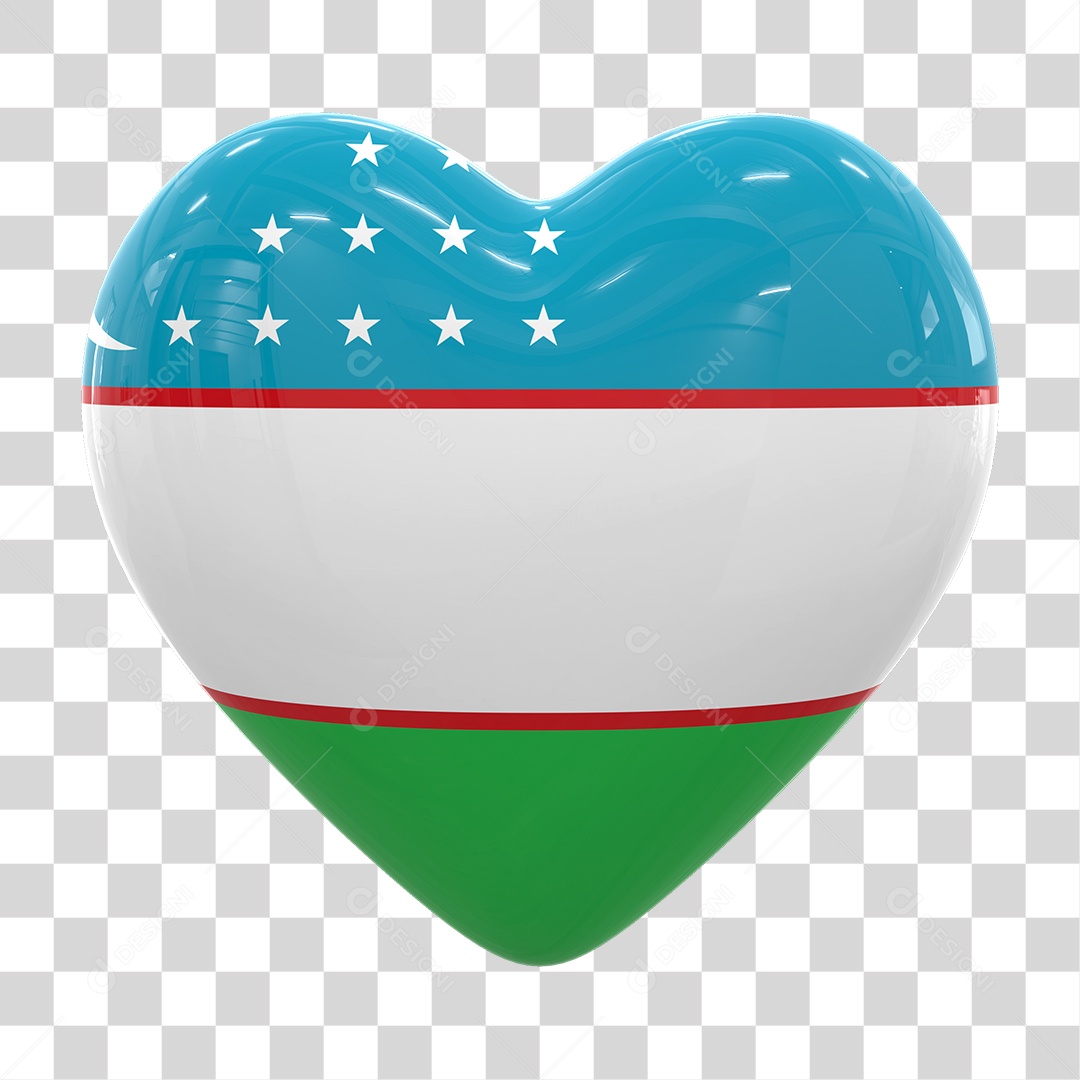 Coração Com Bandeira do Uzbequistão em Estilo Realista Formato PNG Transparente