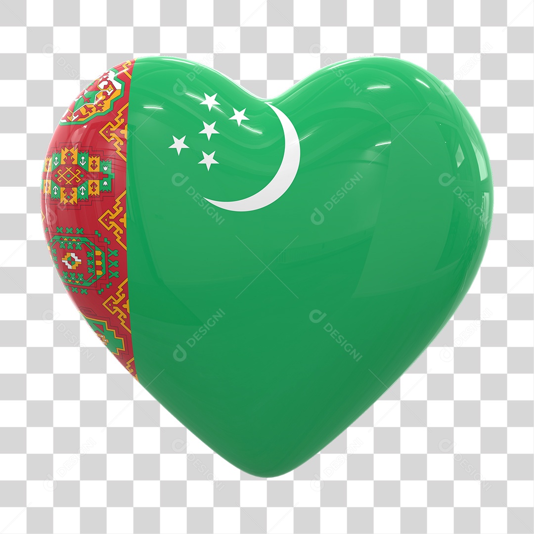 Coração Com Bandeira do Turcomenistão em Estilo Realista Formato PNG Transparente