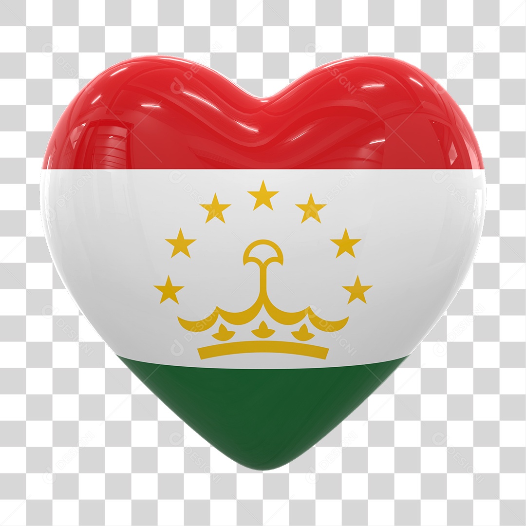 Coração Com Bandeira do Tajiquistão em Estilo Realista Formato PNG Transparente