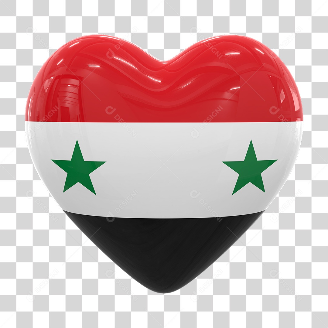 Coração Com Bandeira da Síria em Estilo Realista Formato PNG Transparente